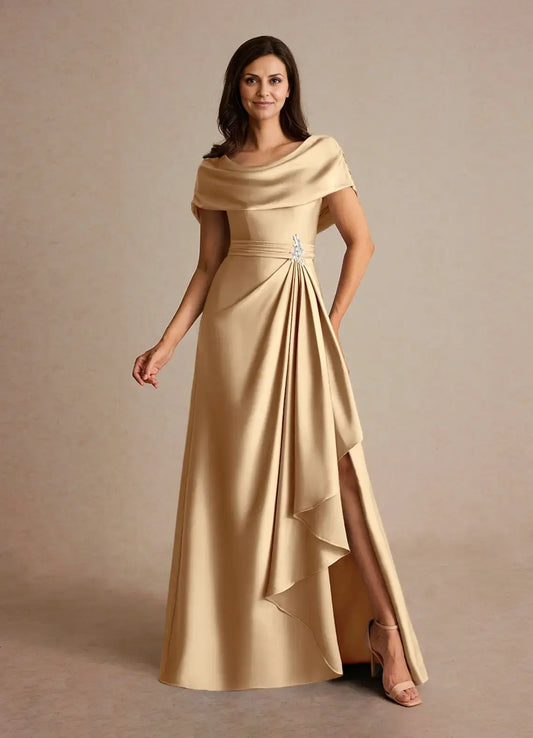 AABEI DRESS Wedding Guests Dresses A-Line Boatneck Neckline Cascading Ruffles Side Fork Exquisite Fashion Mother of the Bride Dress