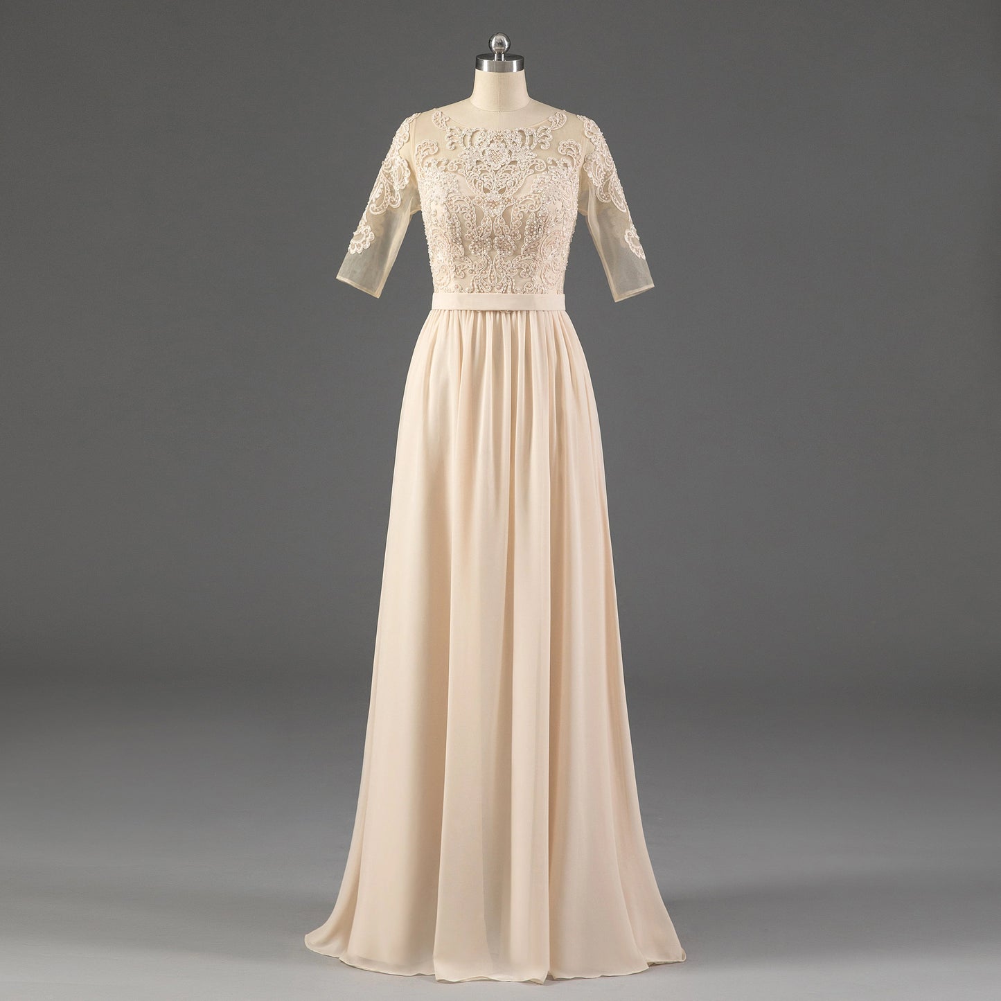 Hot Sale Crew Half Sleeves Long With Beading Mother Of The Bride Dresses