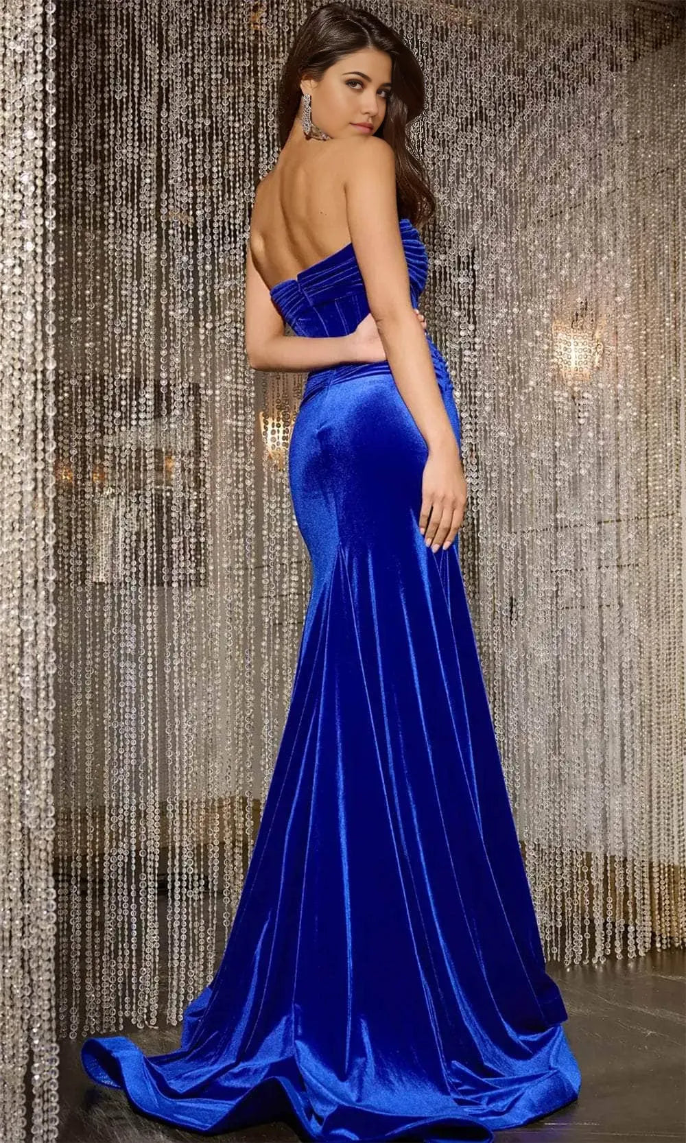 Luxe Mermaid Sweetheart Strapless Open Back Train Length Prom Dress