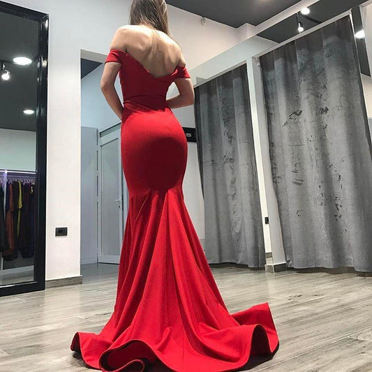 Mermaid Off the Shoulder Long Prom Dresses Backless Evening Dresses