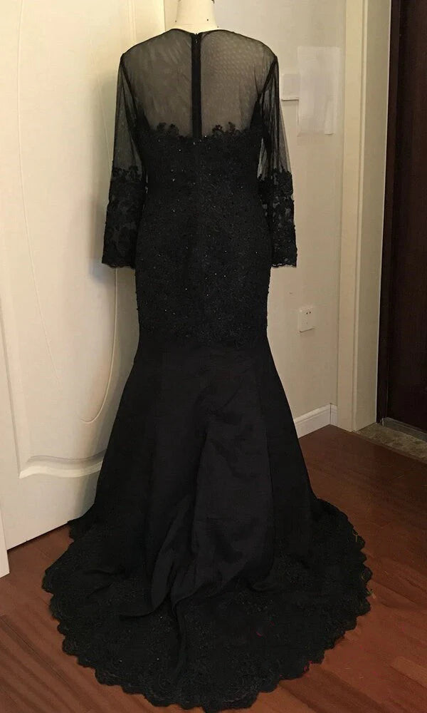 Mermaid Long Sleeves Evening Dress with Appliques