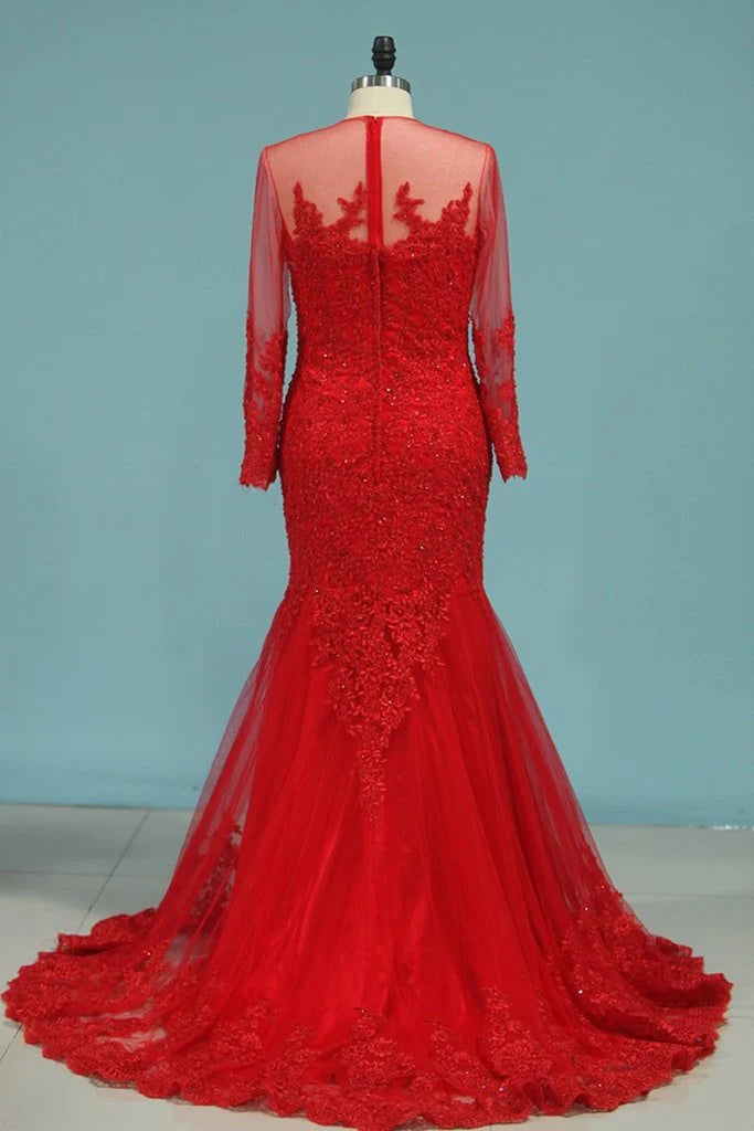 Mermaid Long Sleeves Evening Dress with Appliques
