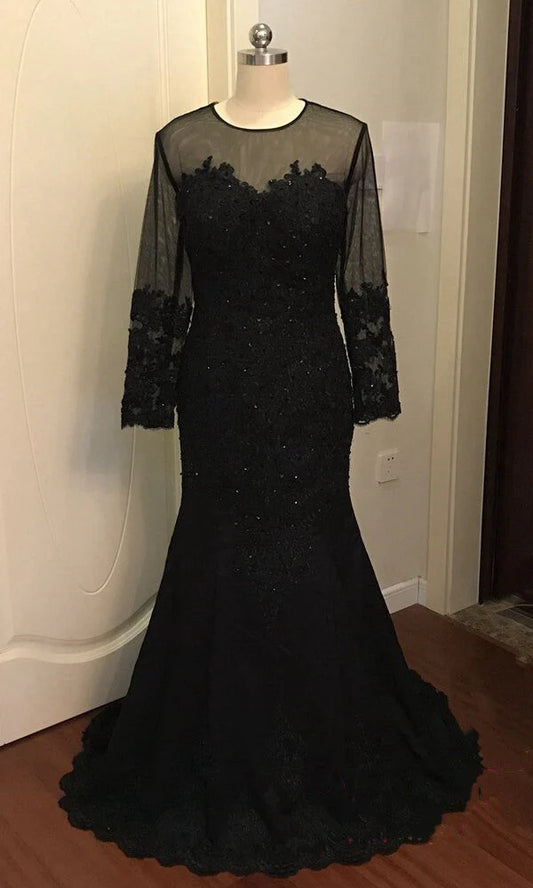 Mermaid Long Sleeves Evening Dress with Appliques