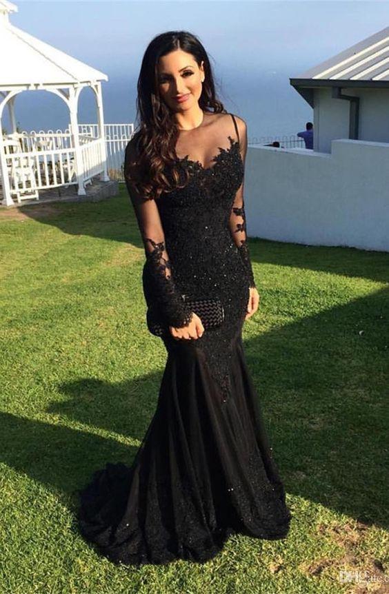 Mermaid Long Sleeves Evening Dress with Appliques