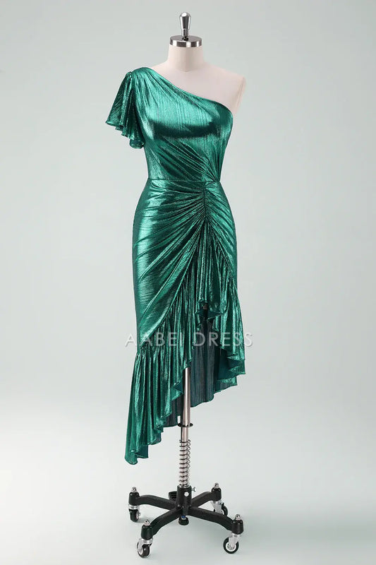 AABEI DRESS Wedding Guests Dresses Mom's Formal Dress Mermaid One Shoulder with Ruffles Irregular Hemline Sparkle Cocktail Dress Fashion Mother of the Bride Dress