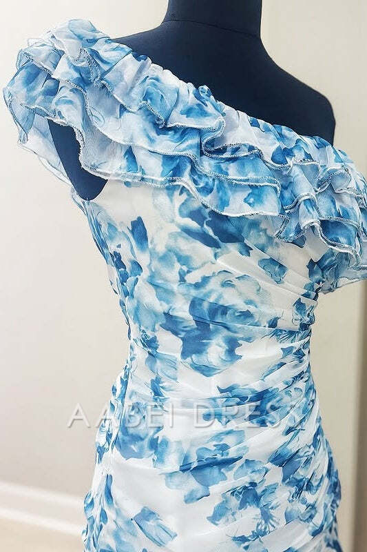 AABEI DRESS New Homecoming Dress Fantastic Sheath One Shoulder Ruffled Ruched Empire Floral Retro Short Prom Dresse