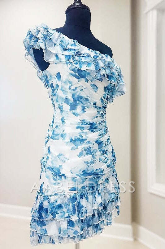 AABEI DRESS New Homecoming Dress Fantastic Sheath One Shoulder Ruffled Ruched Empire Floral Retro Short Prom Dresse