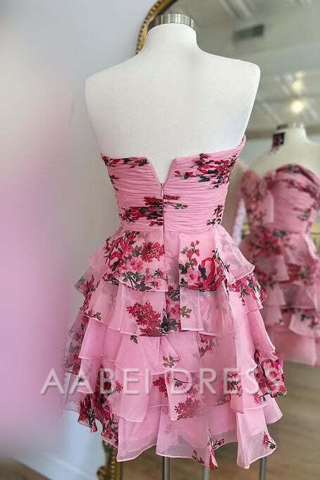 AABEI DRESS New Homecoming Dress Unique A-Line Sweetheart Sleeveless Tiered Retro Flower Short Prom Dresse