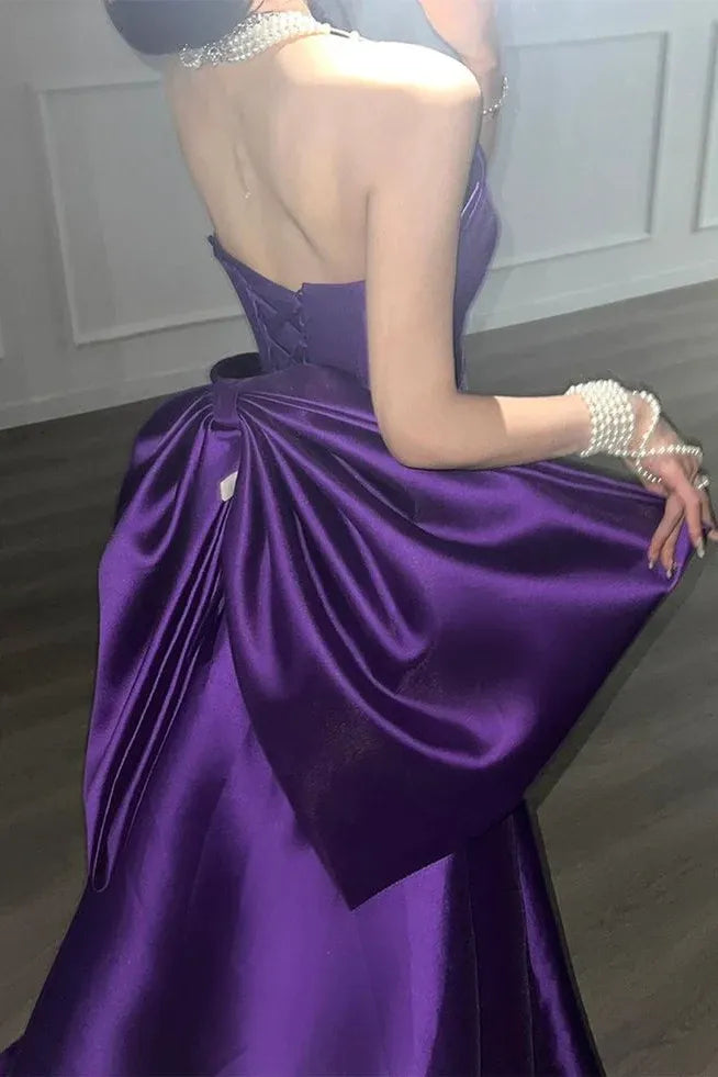 Regal Mermaid Strapless Plain‑Back Floor‑Length Big‑Bow Prom Dress