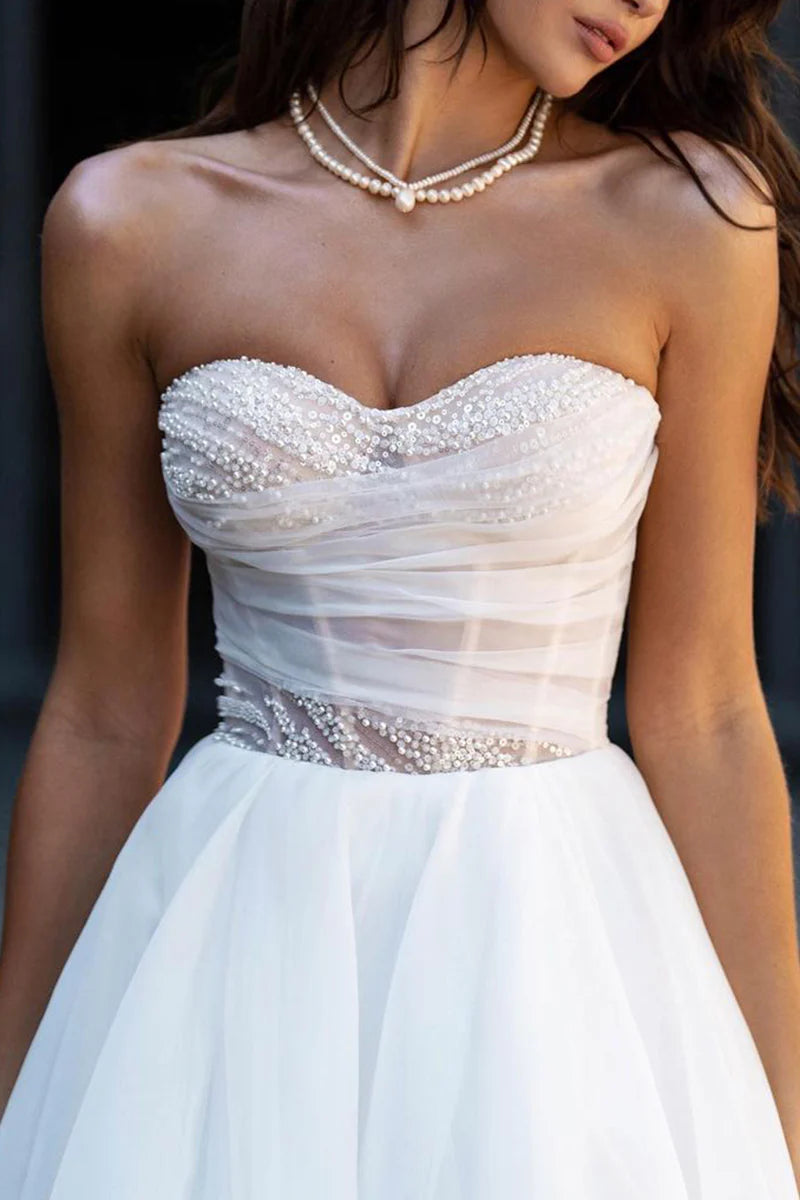 Ivory Chiffon A-Line Sweetheart Back Zip Floor-Length Dress