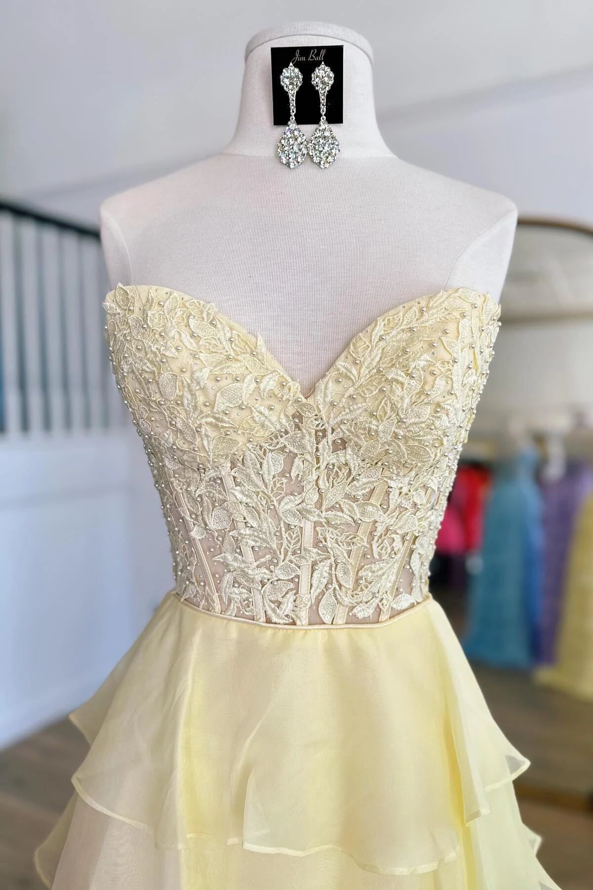 Romantic A-Line Sweetheart Strapless Lace-Up-Back Tiered-Ruffle High-Slit Evening Dress