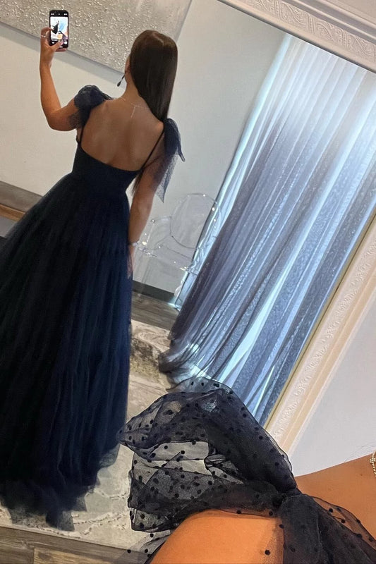 Romantic Ball-Gown Sweetheart Puffed-Short-Sleeve Open-Back Floor-Length Evening Dress