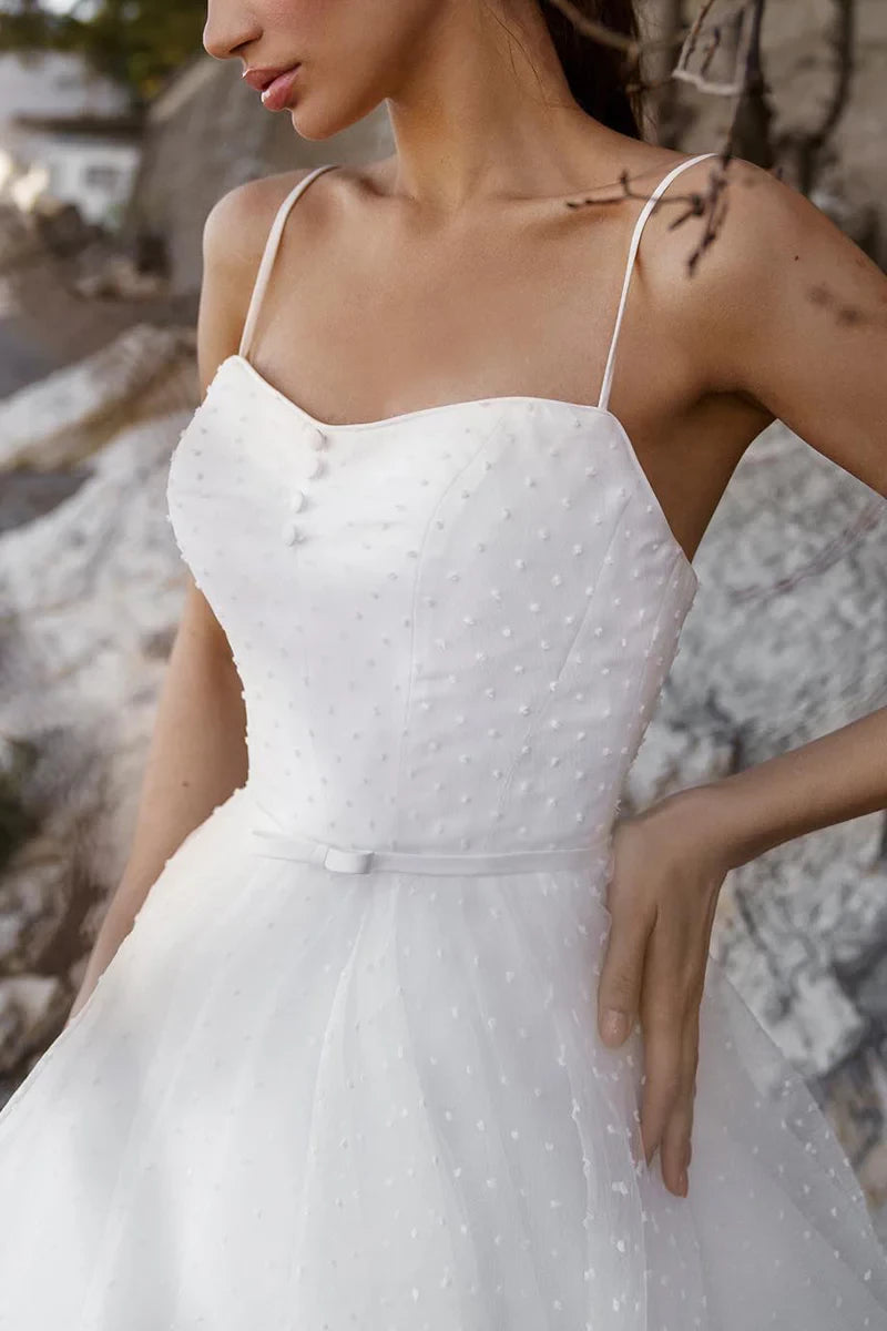 Romantic Ball-Gown Sweetheart Spaghetti Strap Open Back Train Length Wedding Dress