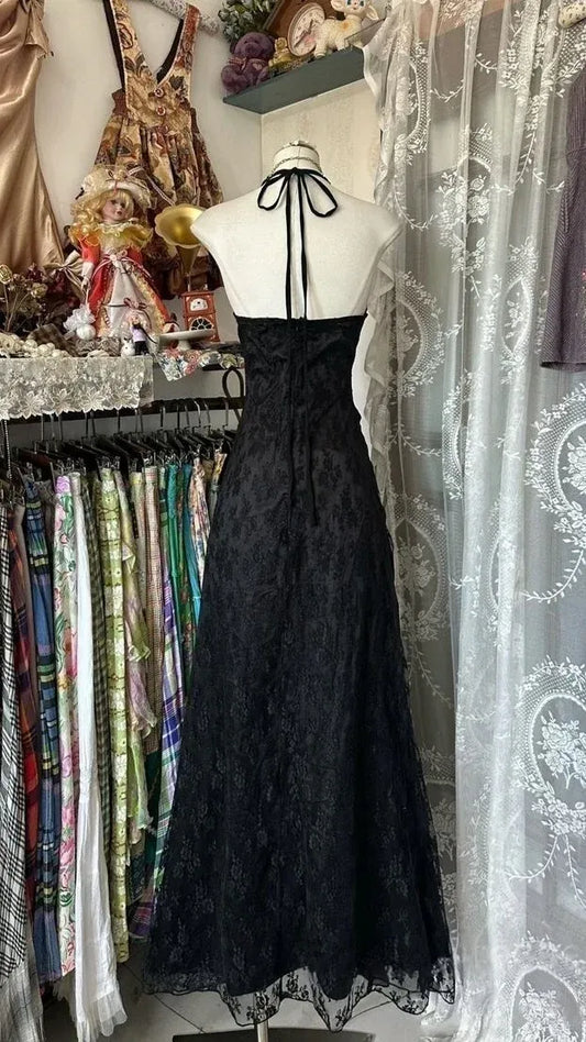 Romantic Mermaid Halter Neck Sleeveless Tie‑Back Floor‑Length Prom Dress