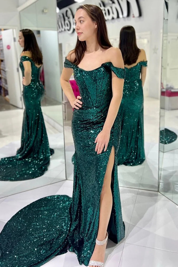 Prom Dresses Sexy Leg Slit Long Off-the-Shoulder Sweetheart Mermaid