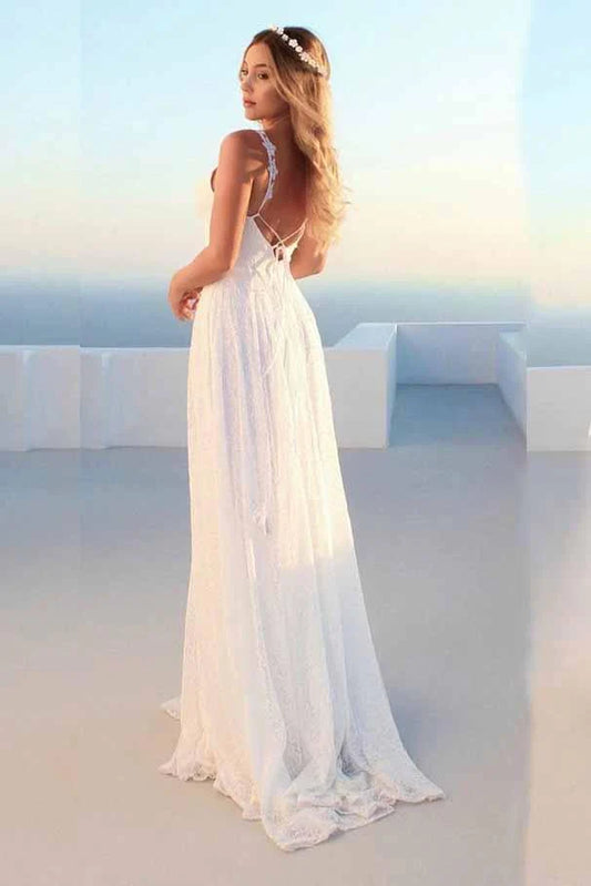 Wedding Dresses Sexy Spaghetti Straps Sleeveless Beach Simple Backless Long Beach