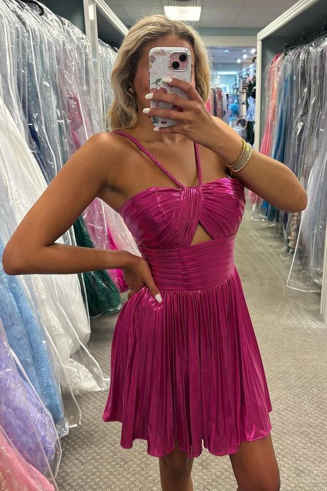 AABEI DRESS For Women Short Prom Dress Sparkle A-Line Spaghetti Strap Keyhole Backless Pleated Dress Affordable Hot Sale Homecoming Dress