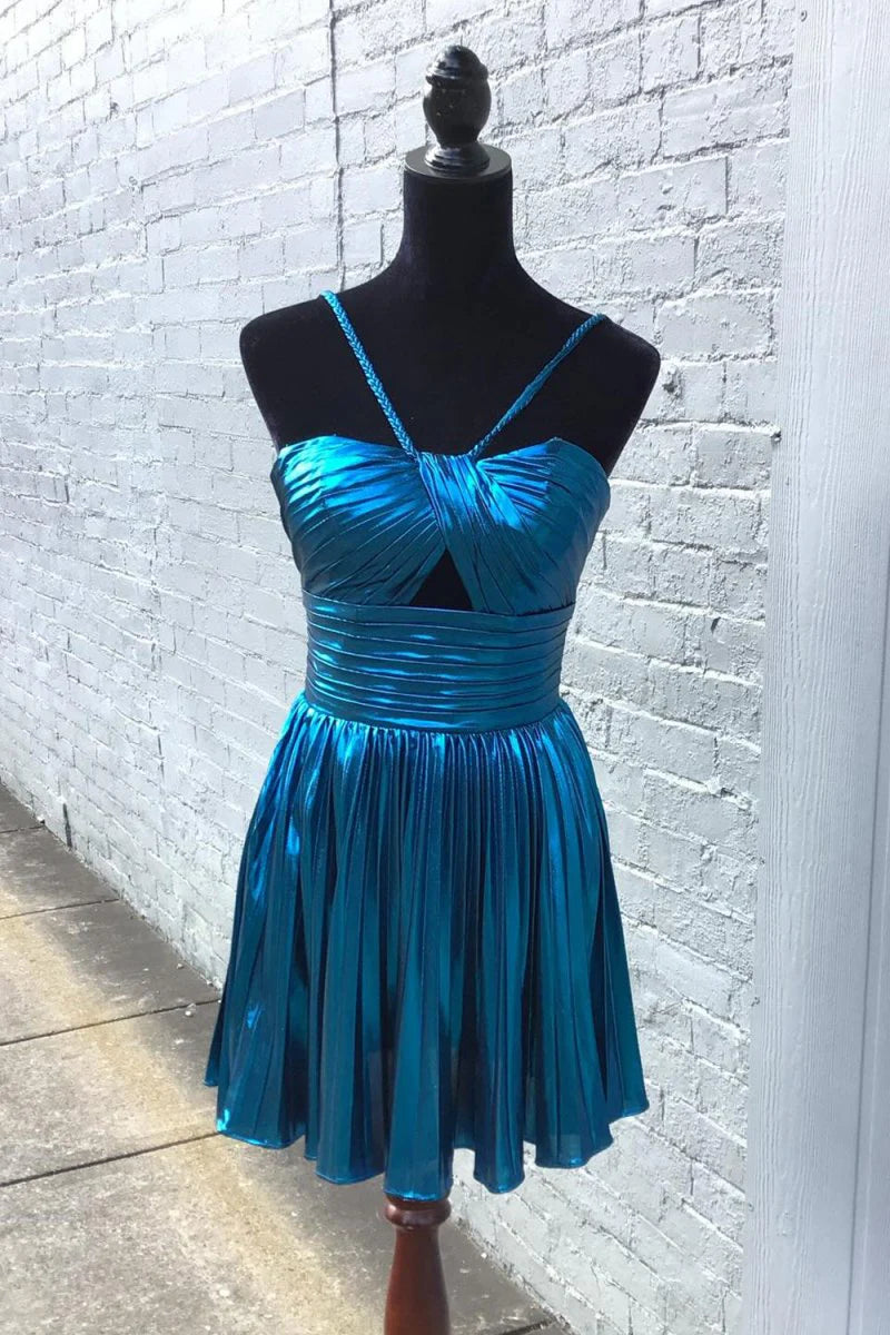 AABEI DRESS For Women Short Prom Dress Sparkle A-Line Spaghetti Strap Keyhole Backless Pleated Dress Affordable Hot Sale Homecoming Dress