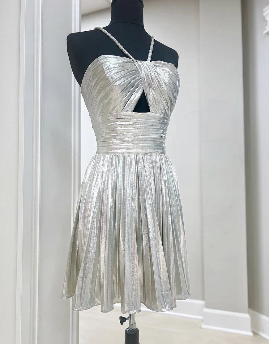 AABEI DRESS For Women Short Prom Dress Sparkle A-Line Spaghetti Strap Keyhole Backless Pleated Dress Affordable Hot Sale Homecoming Dress