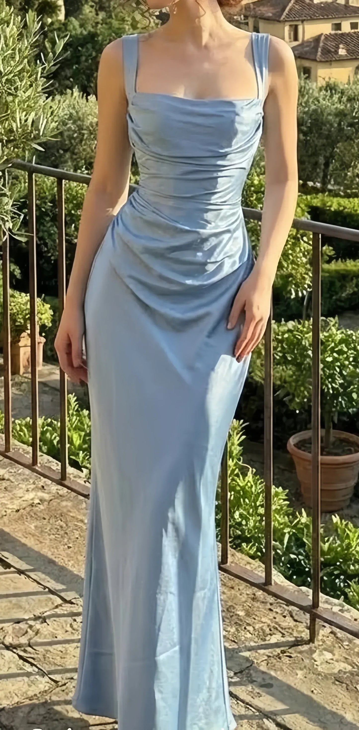 Soft Mermaid Square Neck Sleeveless Plain Back Floor‑Length Prom Dress