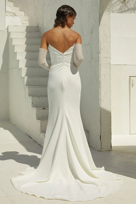 Sophisticated Mermaid Strapless Sheer-Long-Sleeve Open-Back Court Train Wedding Dress