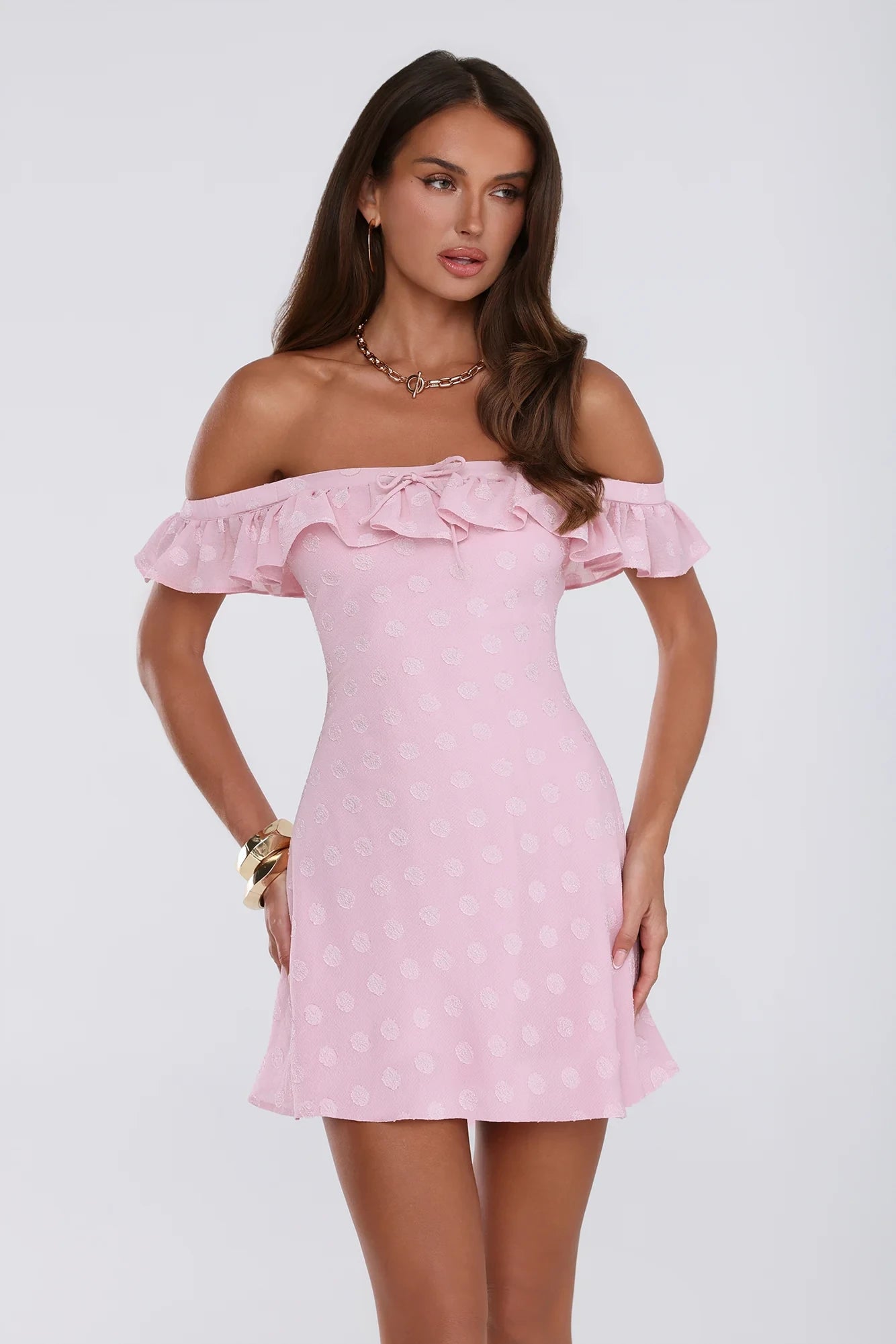 Sweet Ruffled Off-Shoulder A-Line Short Sleeve Lace-Up Back Mini Homecoming Dresses