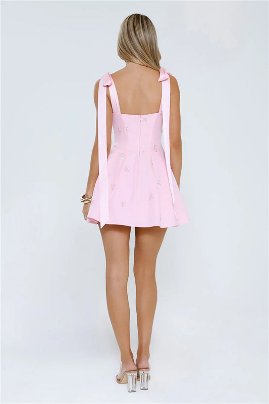 Blushing Pink Satin A-Line Square Neck Back Zip Short Dress