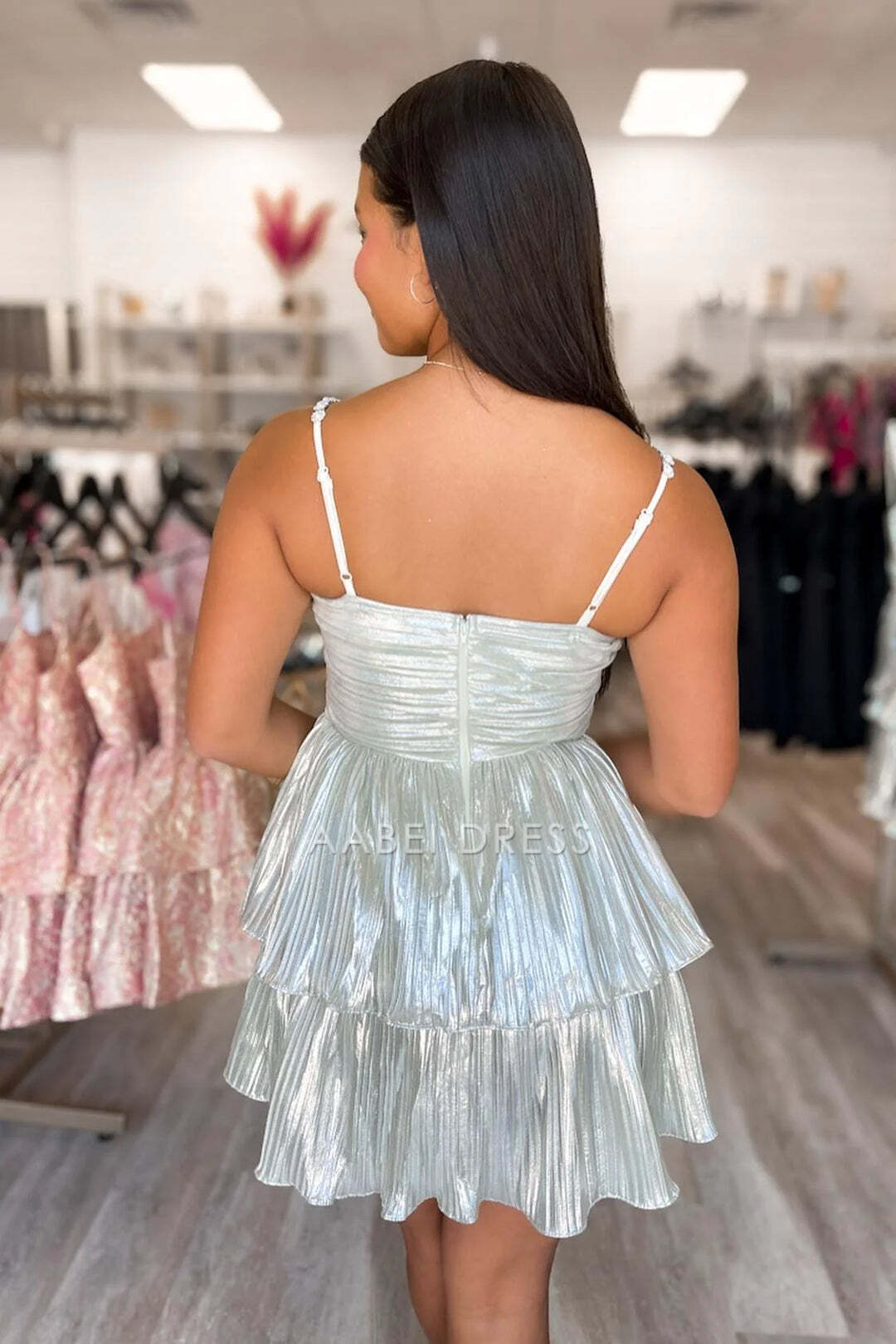 AABEI DRESS New Homecoming Dress Fashion A-Line Sweetheart Spaghetti Straps Pleated Beadwork Cute Short Prom Dresse