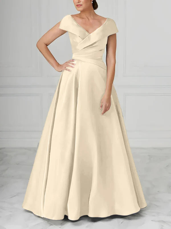 Mother Of The Bride Dresses A-Line Princess V-Neck Satin Elegant Dresses