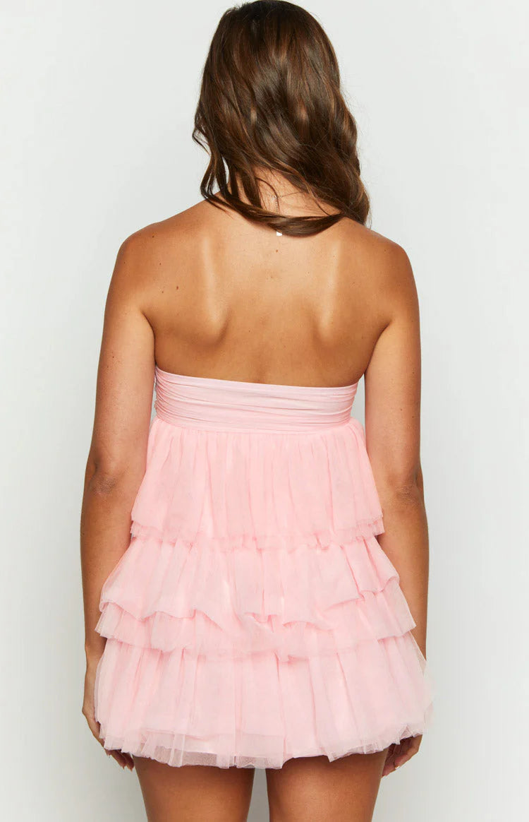 Tiered A-line Strapless Ruched-side Zip-back Mini Homecoming Dresses