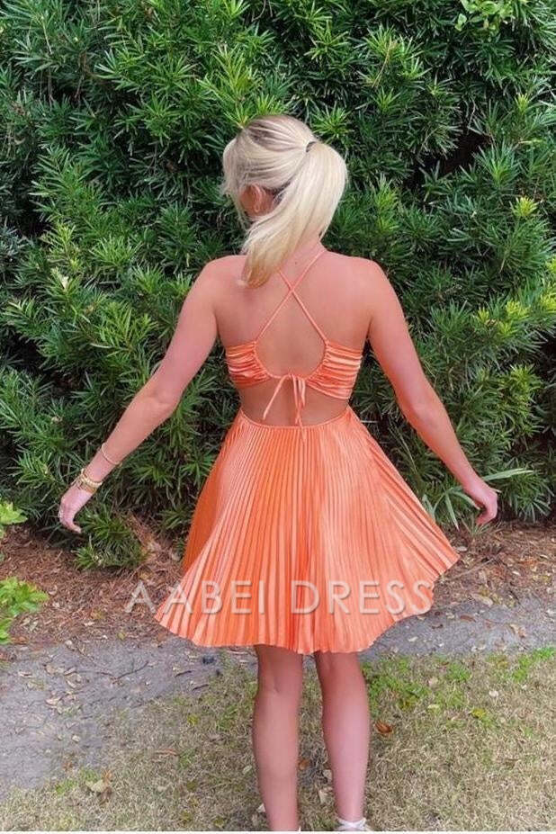 AABEI DRESS New Homecoming Dress Charming A Line V-Neck Spaghetti Straps Pleated Backless Party Sexy Short Prom Dresse