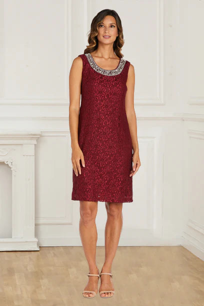 Mother Of The Bride Dress Vintage Two Piece Lace Burgundy Sheath/Column 3/4 Sleeves With Beaded