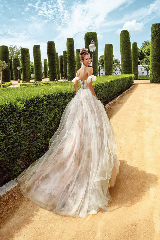 Whimsical Ball-Gown Sweetheart Off-Shoulder Lace-Up-Back Train-Length Wedding Dress