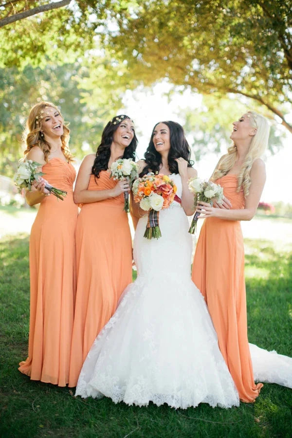 Bridesmaid Dresses Cheap Sweetheart Orange Chiffon Long Online