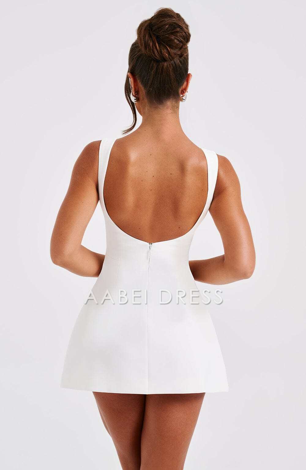 AABEI DRESS Hot Sale Homecoming Dress Fashion Boat Shape Neckline Empire Sleeveless Backless Mini Dress Short Prom Dresse