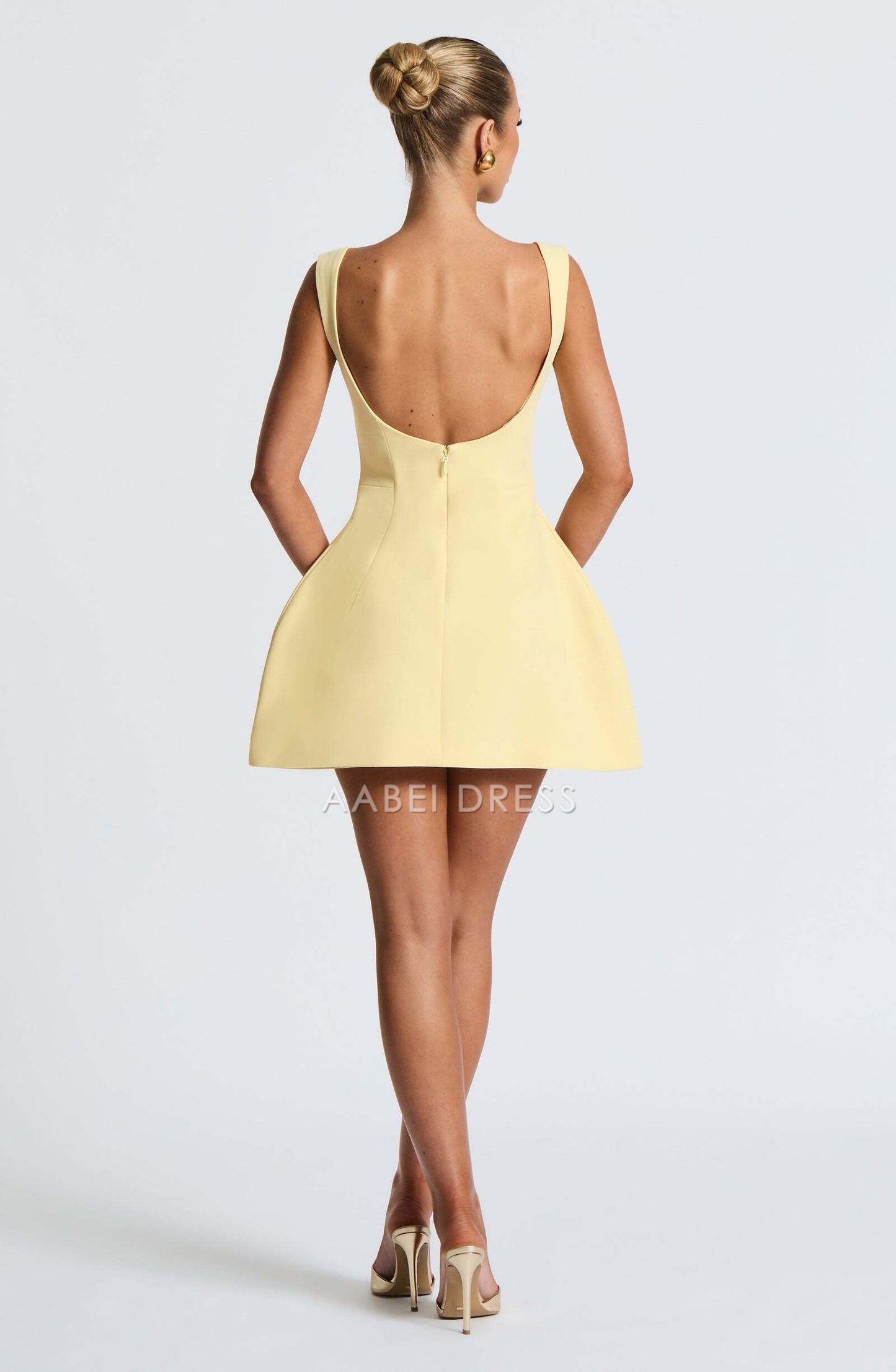 AABEI DRESS Hot Sale Homecoming Dress Simple Boat Shaped Neckline Sleeveless Backless Mini Dress Elegant Short Prom Dresse