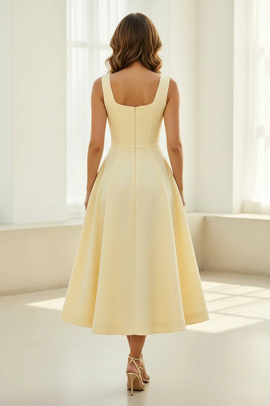 Square neck sleeveless 3D floral applique a-line midi dress