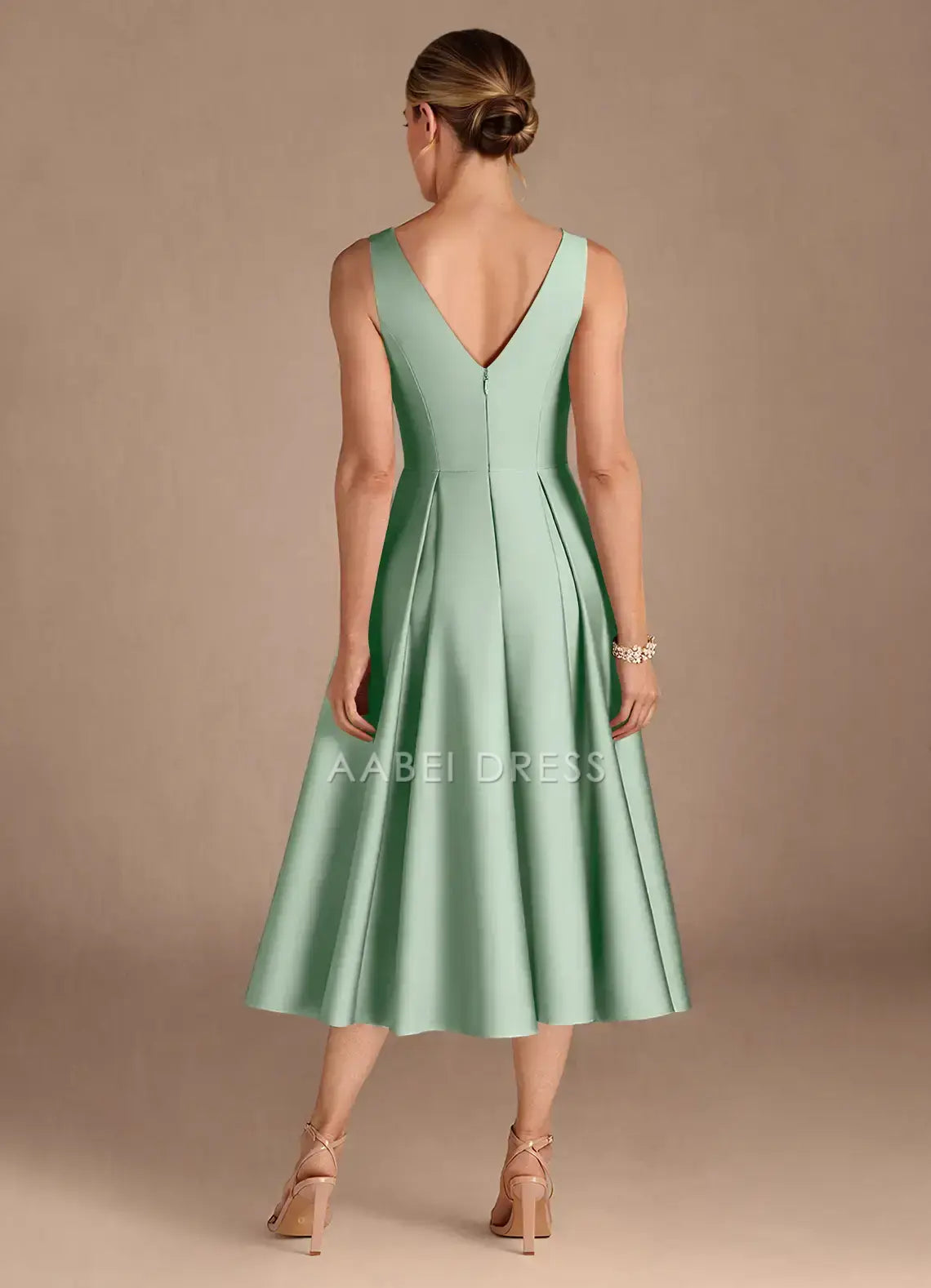 AABEI DRESS Wedding Guests Dresses A-Line Round Neck Sleeveless V Back Elegant Simple Mother of the Bride Dress