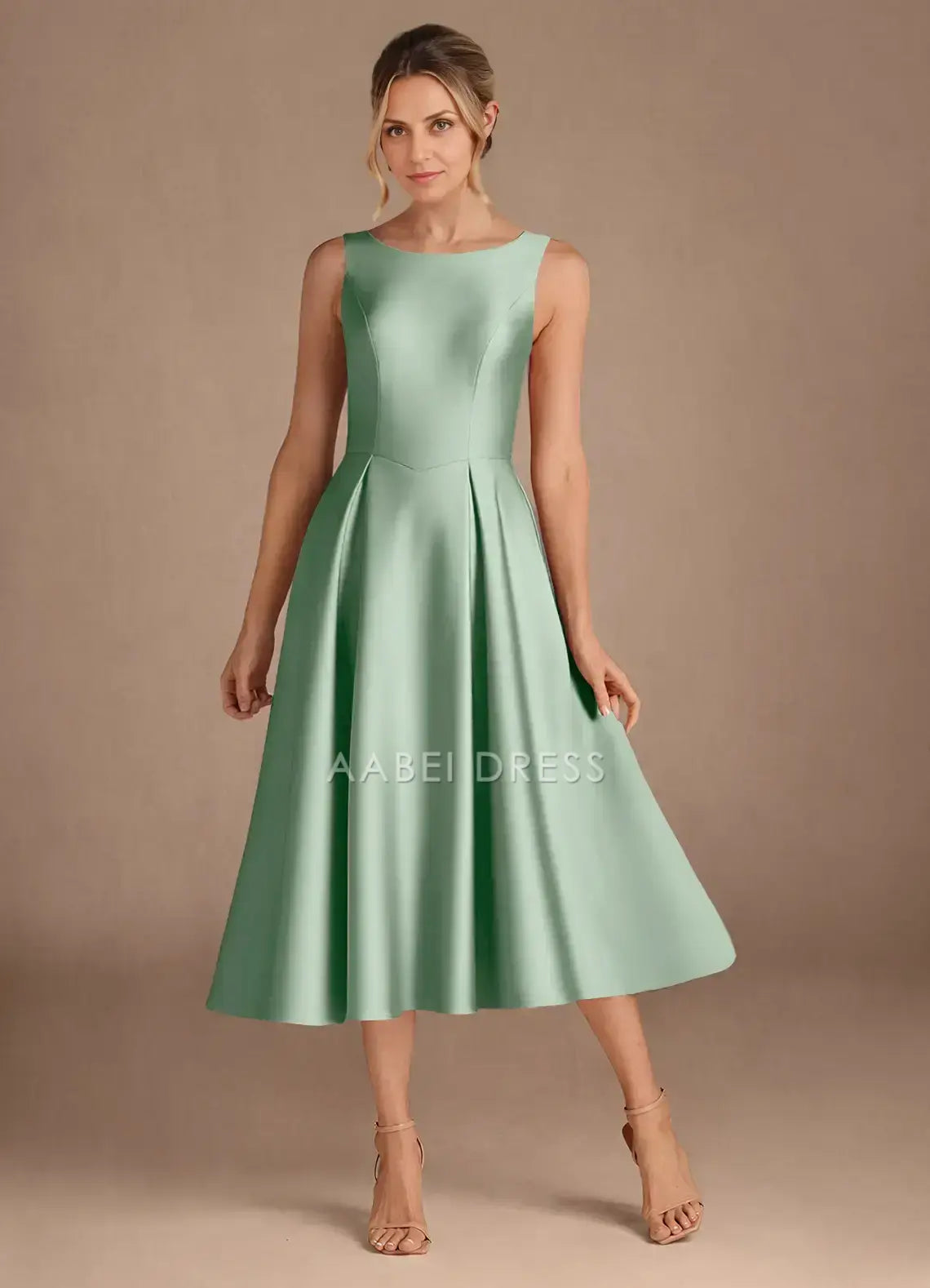 AABEI DRESS Wedding Guests Dresses A-Line Round Neck Sleeveless V Back Elegant Simple Mother of the Bride Dress