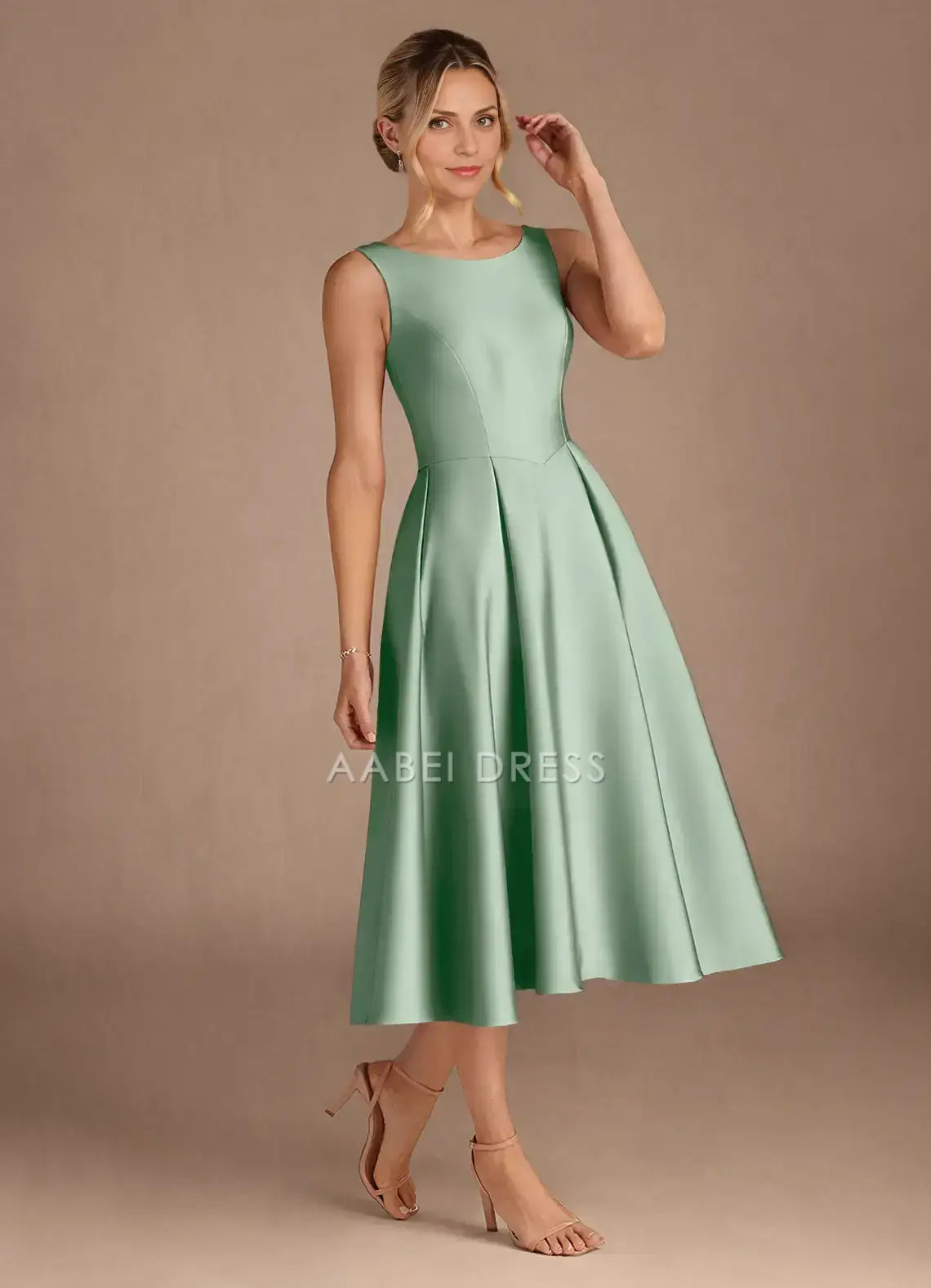 AABEI DRESS Wedding Guests Dresses A-Line Round Neck Sleeveless V Back Elegant Simple Mother of the Bride Dress
