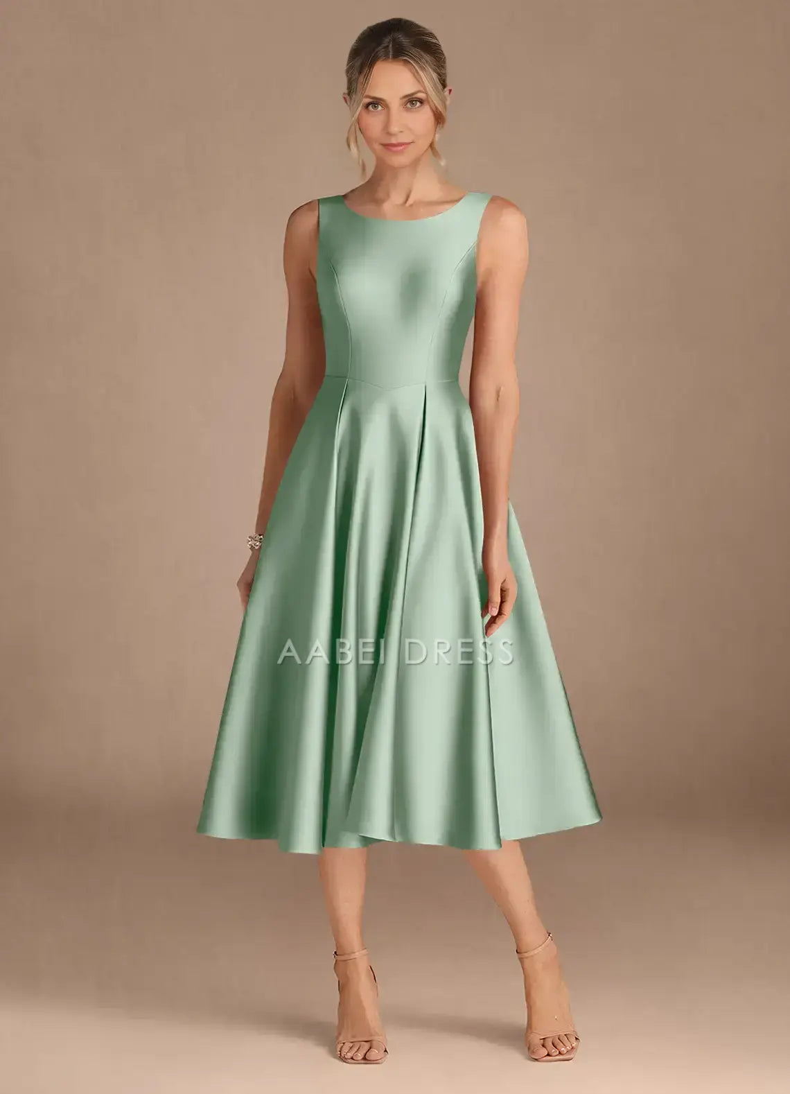 AABEI DRESS Wedding Guests Dresses A-Line Round Neck Sleeveless V Back Elegant Simple Mother of the Bride Dress