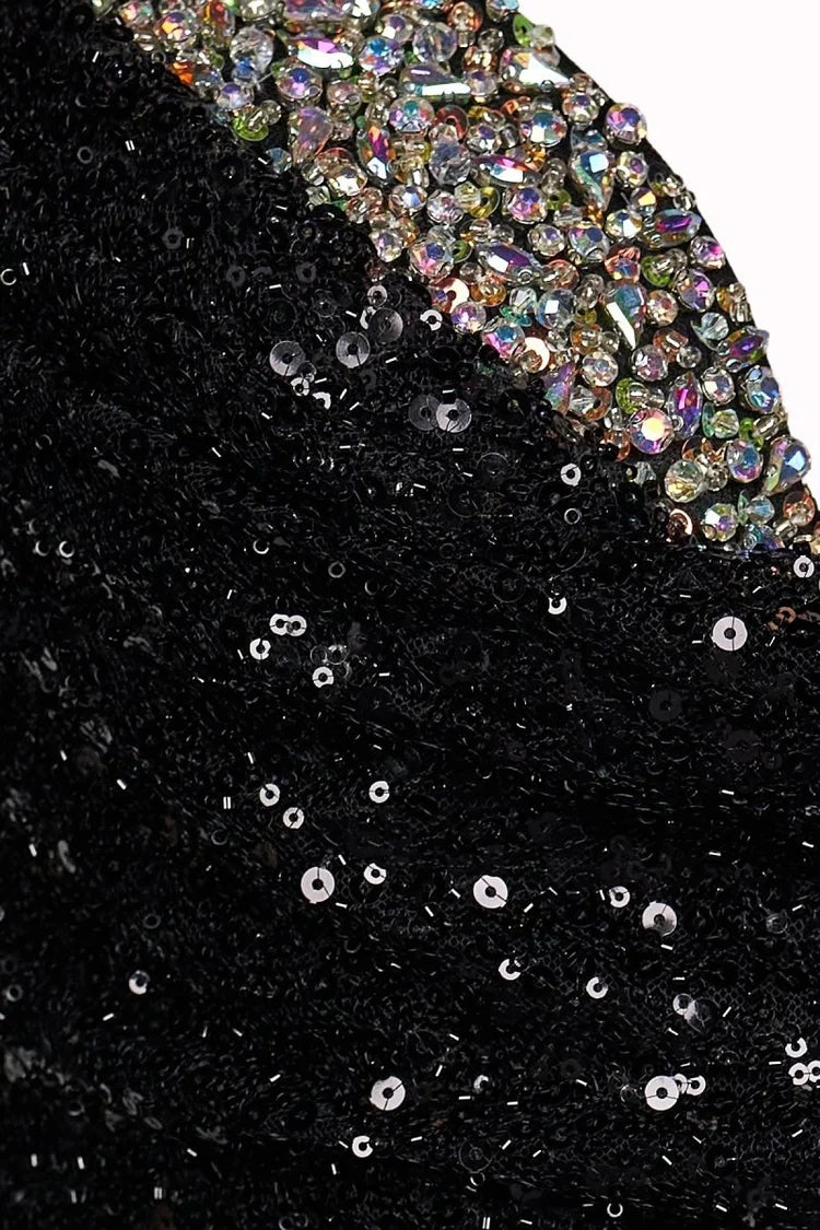 Black Sequin Sheath-Column Cowl Neck Open Back Floor Length Dress - Aabei Dress