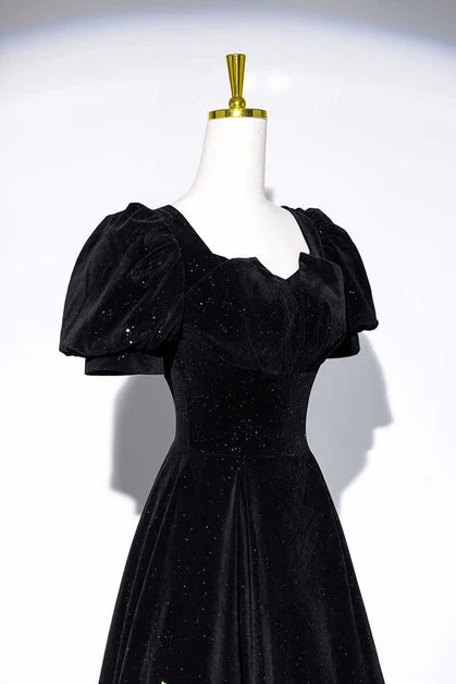 Black Velvet A-Line Sweetheart Lace-up Floor-Length Dress - Aabei Dress