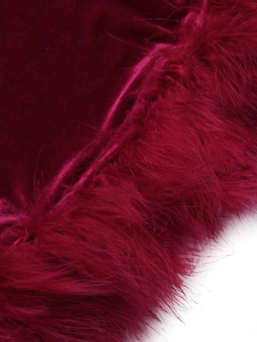 Burgundy Velvet Mermaid Square Neck Zipper Back Midi Dress - Aabei Dress
