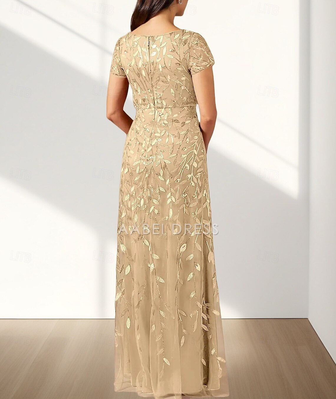 AABEI DRESS Wedding Guest Dress Elegant A-Line Crew Neck Short Sleeve Lace Floor Length Mother of the Bride Dress