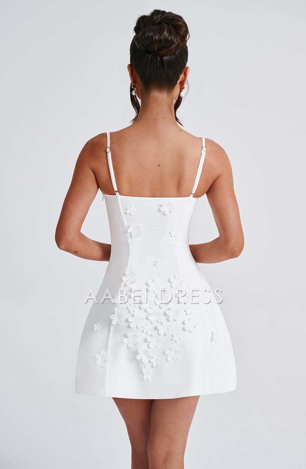 AABEI DRESS Hot Sale Homecoming Dress Exquisite A Line 3D Flower Appliques Spaghetti Strap Mini Dress Fashion Short Prom Dresse