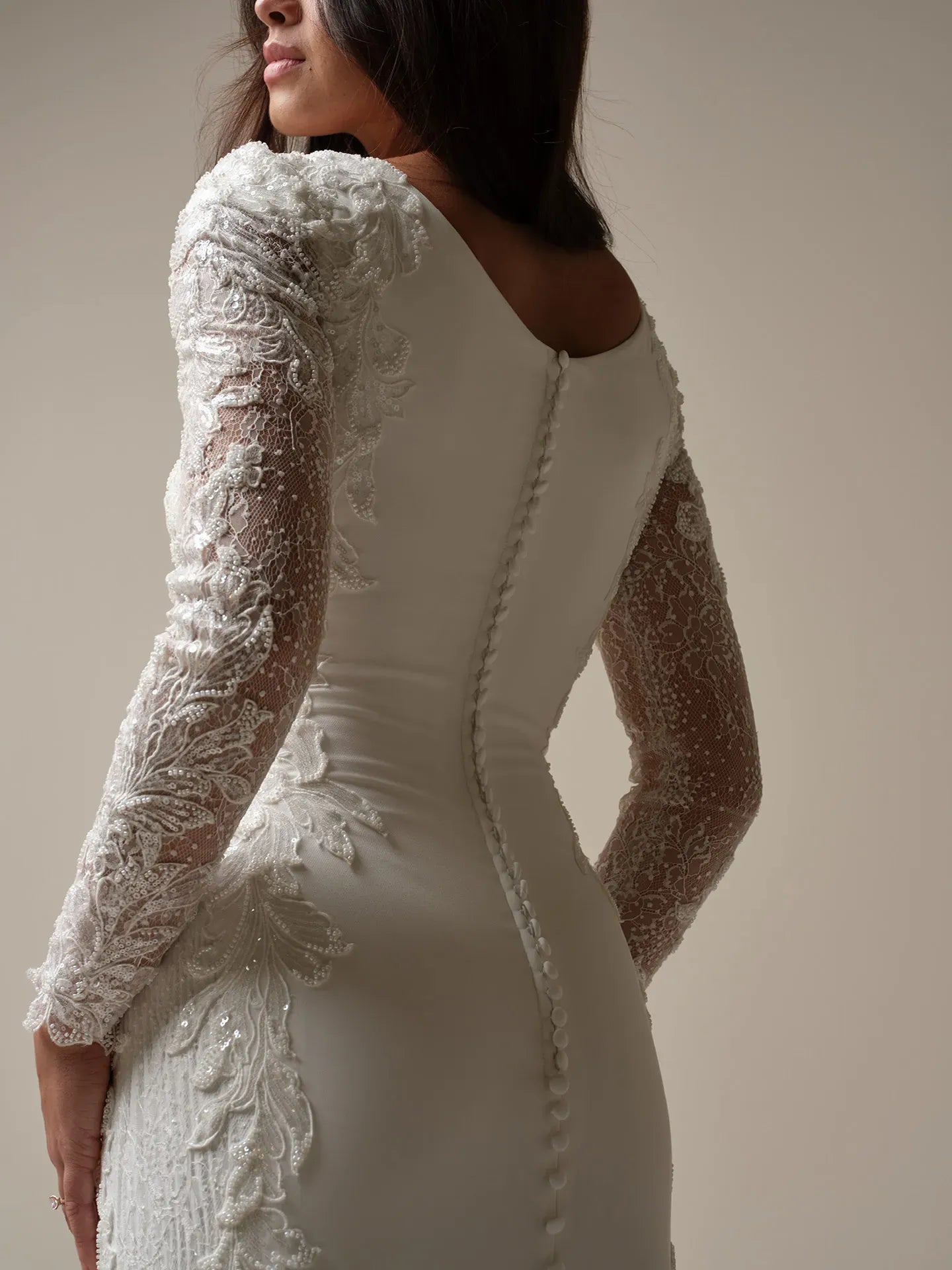 Wedding Dress Scoop Neck Long Sleeves Mermaid Beaded Crepe Floral Lace Sparkle Tulle Bridal Gown Formal Wear Dresses