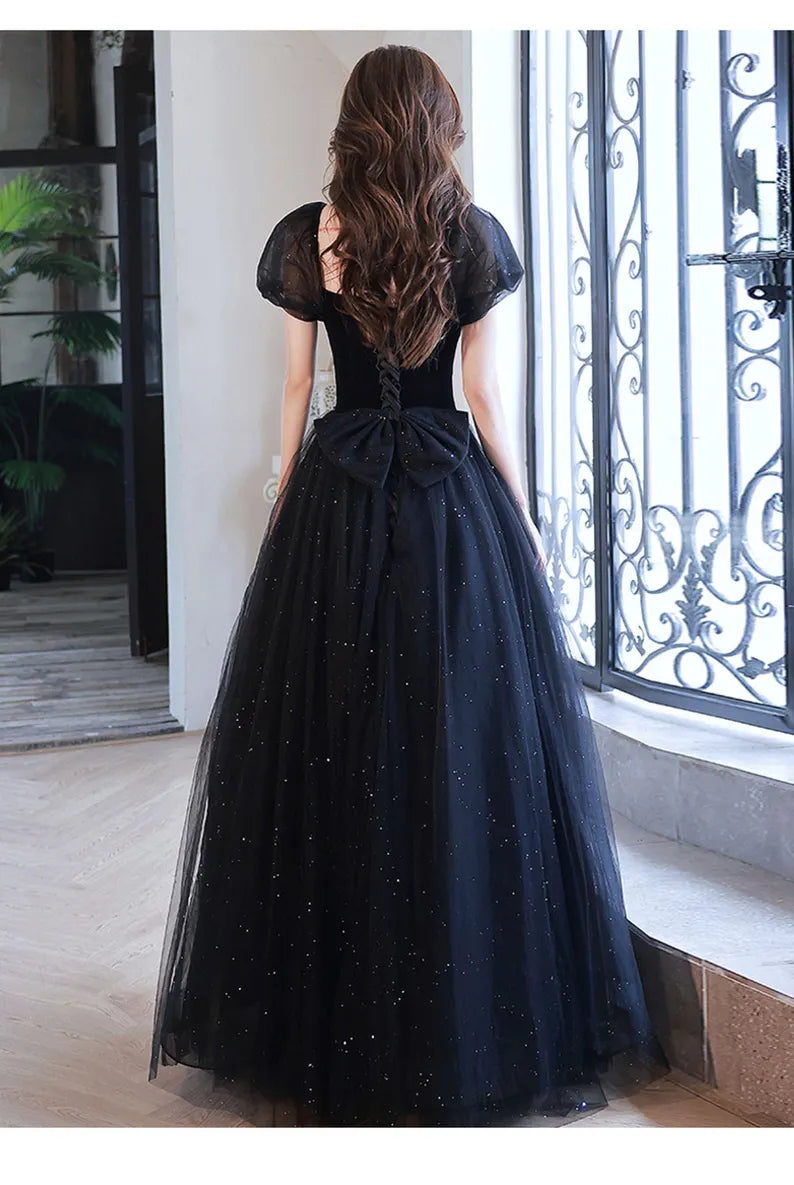 Evening Dress Sweetheart Neck Puff Sleeve Tulle Sequin Longuette Fantastic Elegant Formal Wear Dresses