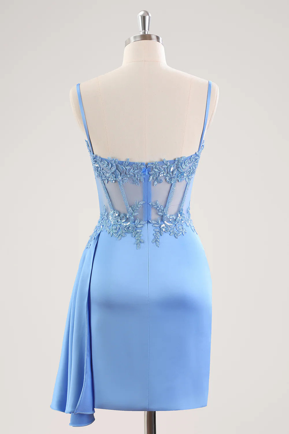 AABEI DRESS For Women Mini Dress Blue Sheath Spaghetti Straps Sleeveless Sweetheart Neckline Lace Applique Pleated Hot Sale Homecoming Dress