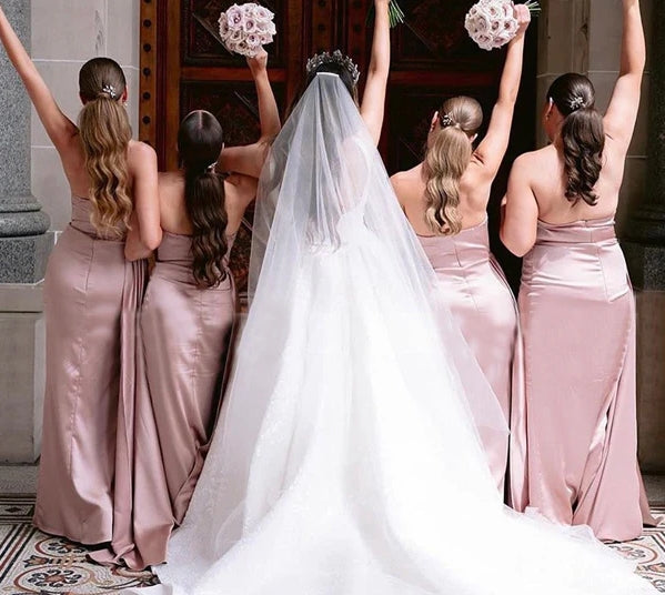 Bridesmaid Dress Strapless Cowl Neck Long with Slit